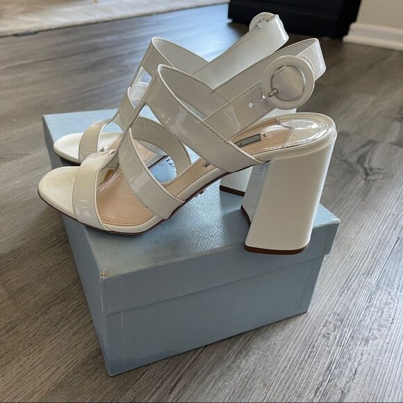 Prada White Box Patent Caged 85mm Sandals - Picture 9 of 12